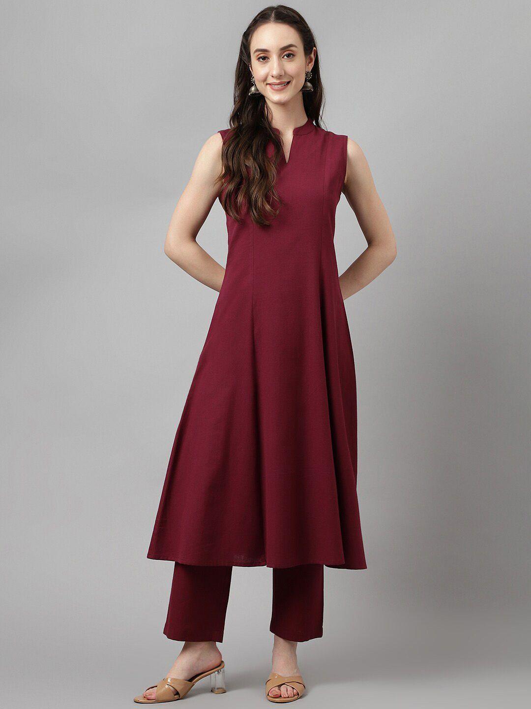 fiorra band collar a-line kurta with trousers