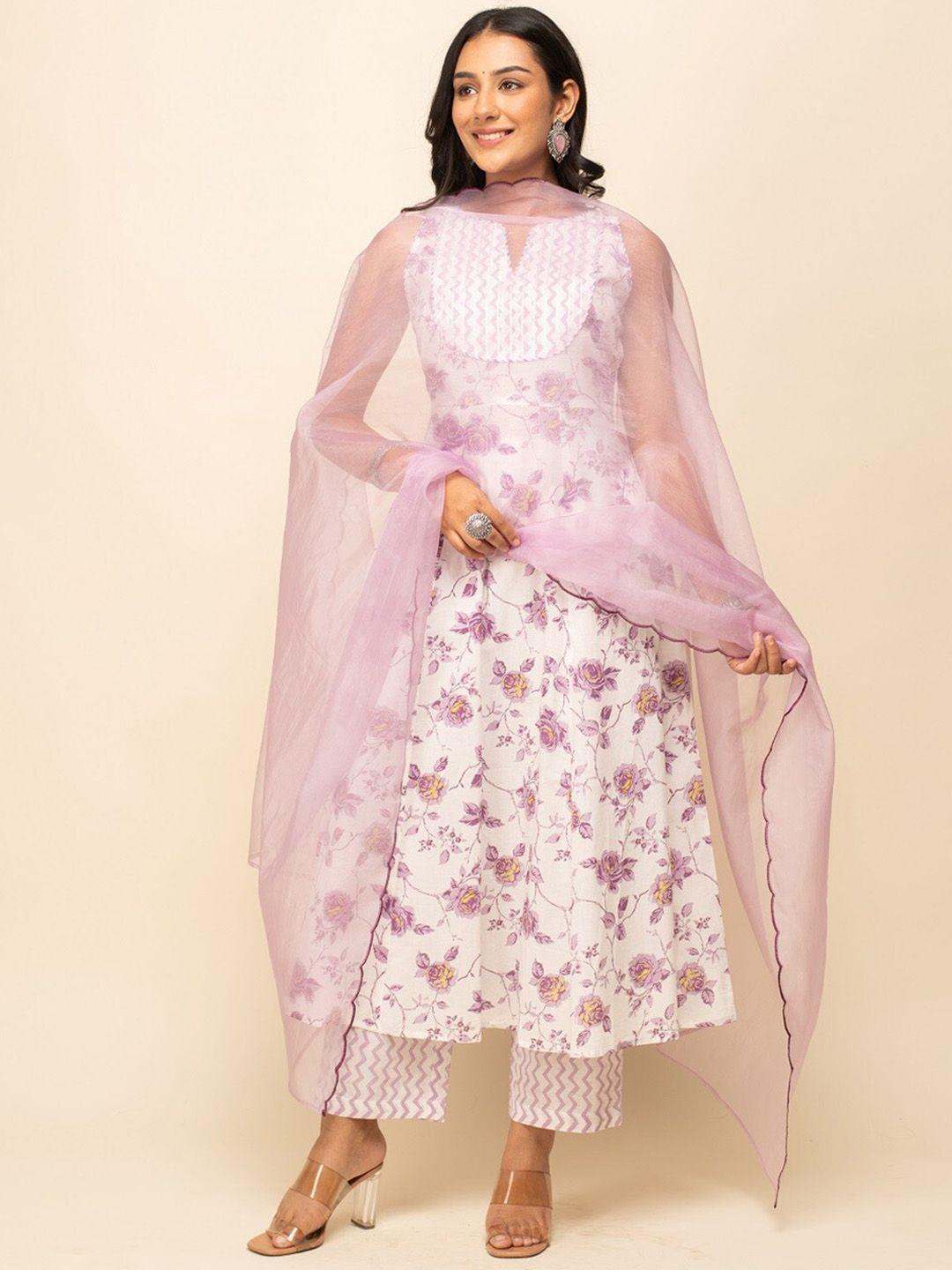 fiorra floral printed pure cotton kurta with trousers & with dupatta