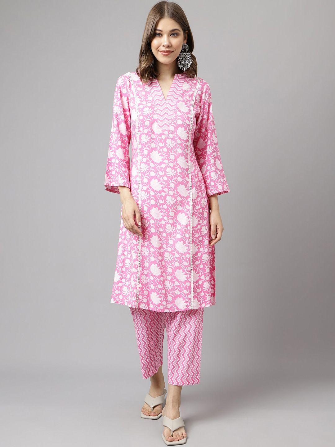 fiorra floral printed pure cotton kurta with trousers