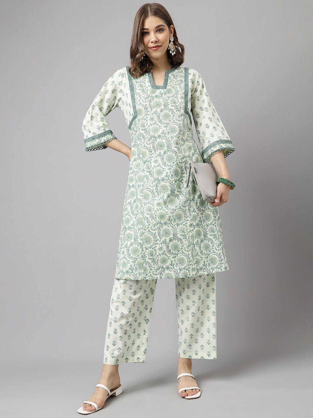 fiorra floral printed pure cotton kurta with trousers