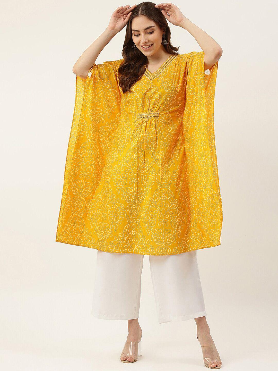 fiorra women cotton floral printed flared sleeves kaftan kurta