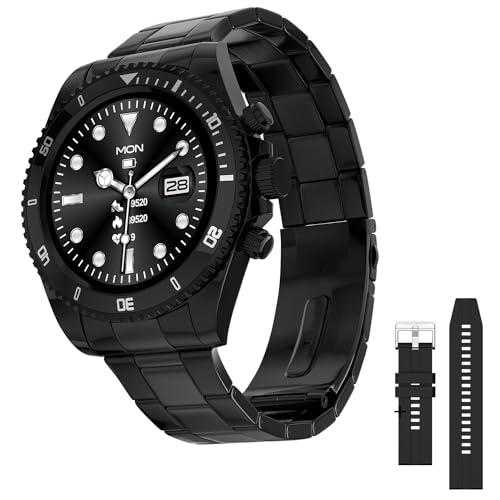 fire-boltt avalanche stainless steel smart watch with free silicone strap, 2 watch looks - sporty & fomal, bluetooth calling with 1.28” hd display, 2 button pushers (black)