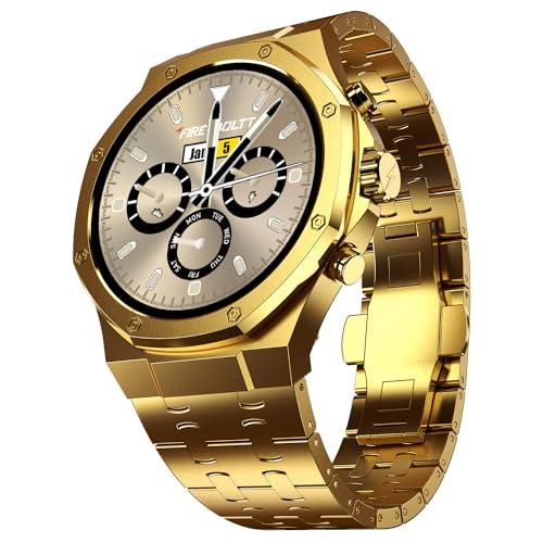 fire-boltt royale luxury stainless steel smart watch 1.43” amoled display, always on display, 750 nits peak brightness 466 * 466 px resolution. bluetooth calling, ip67, 75hz refresh rate (gold)