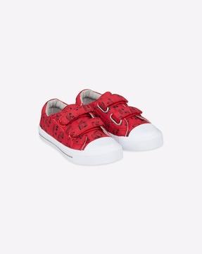 fire engine print canvas trainers with velcro fastening
