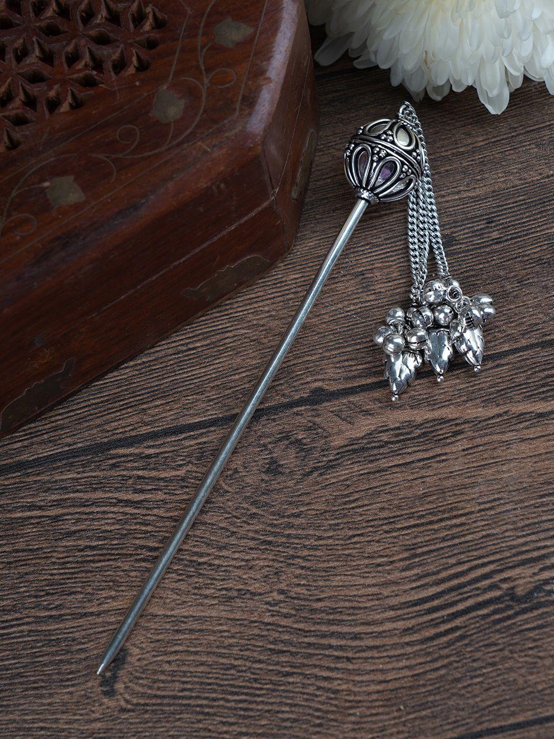firoza silver-toned oxidised hairstick