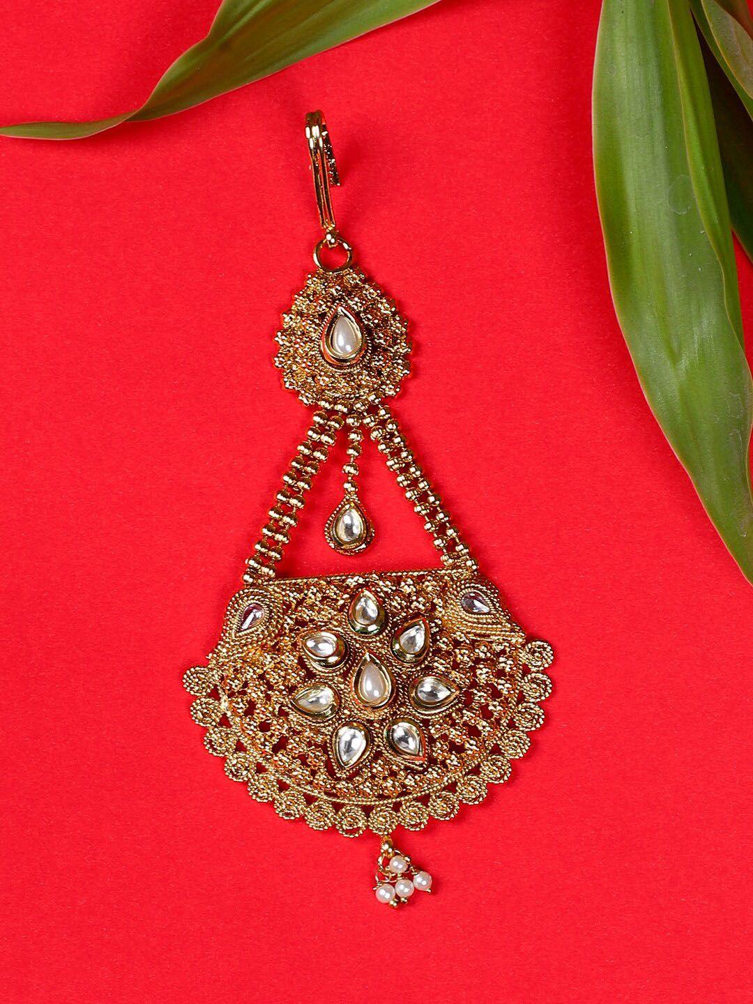 firoza gold-plated kundan-studded jhumar passa head jewellery