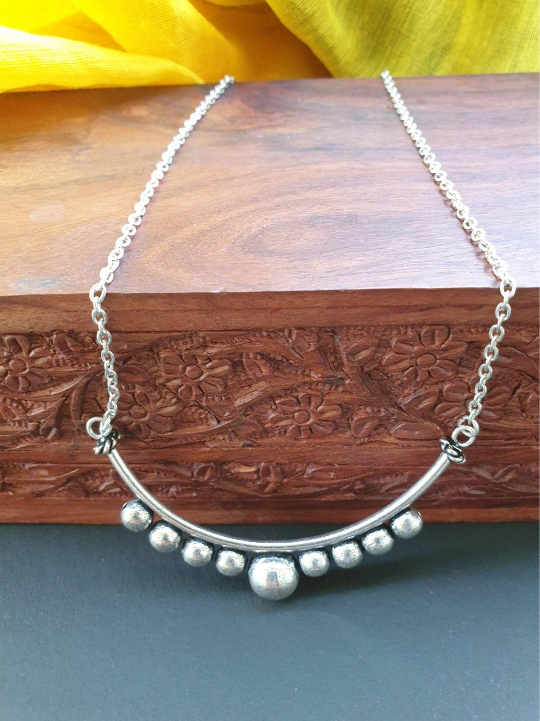 firoza silver-toned brass oxidised salangai necklace