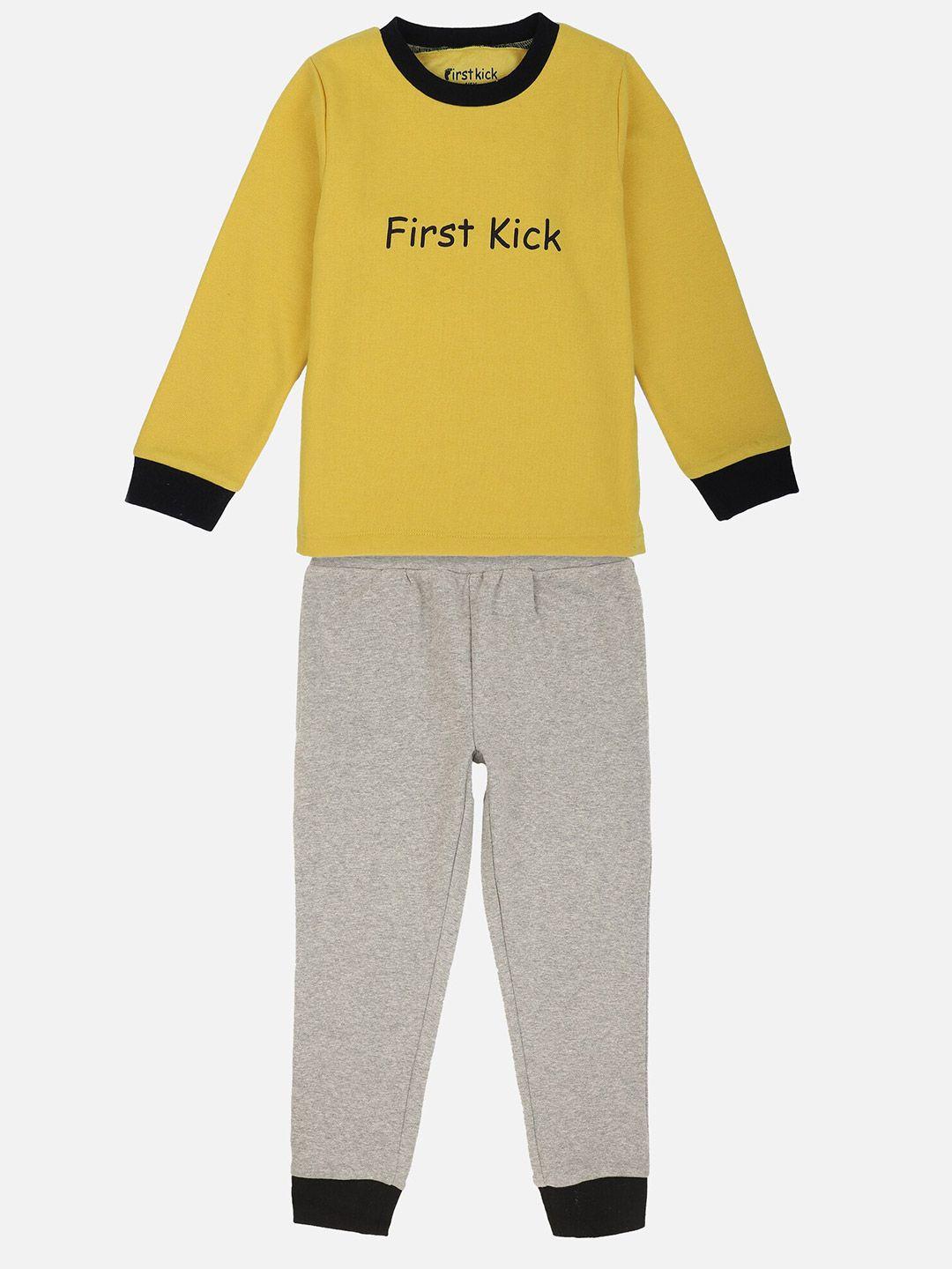 first kick boys yellow & grey printed t-shirt with pyjamas