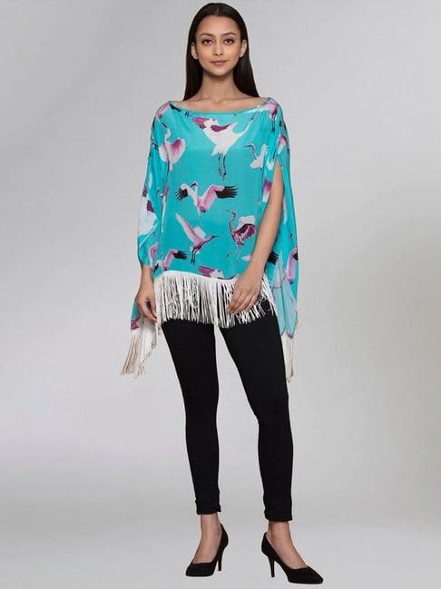 first resort by ramola bachchan blue flamingo printed short tunic