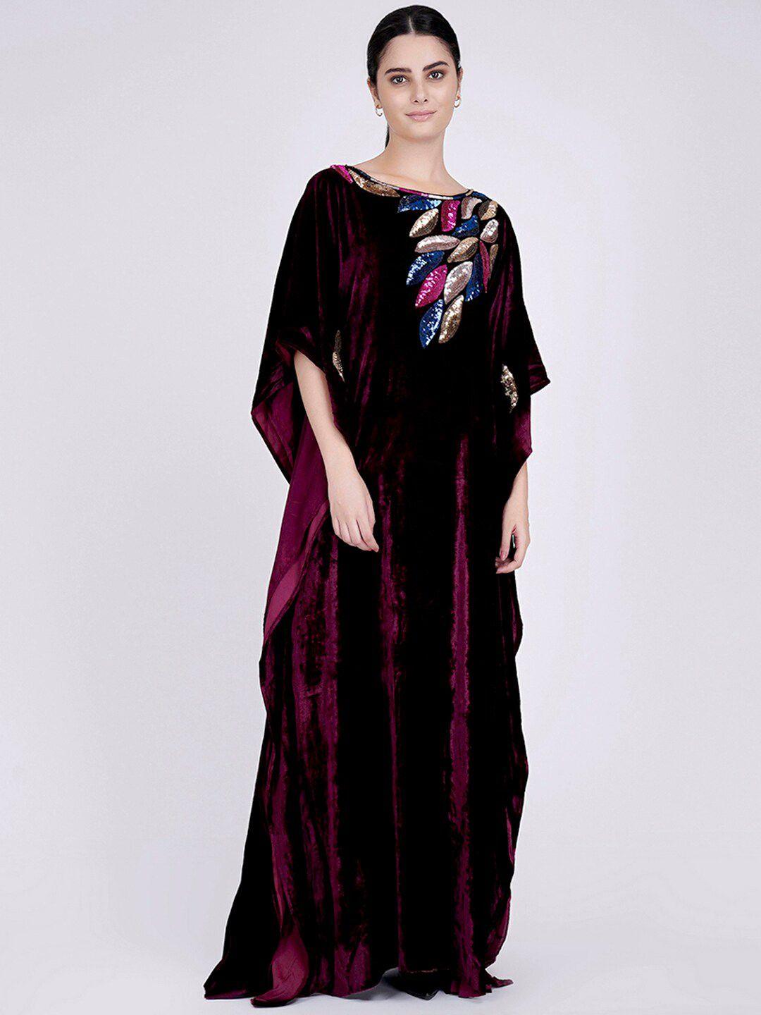 first resort by ramola bachchan burgundy velvet maxi dress