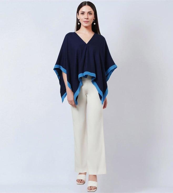 first resort by ramola bachchan dark blue short cashmere cape