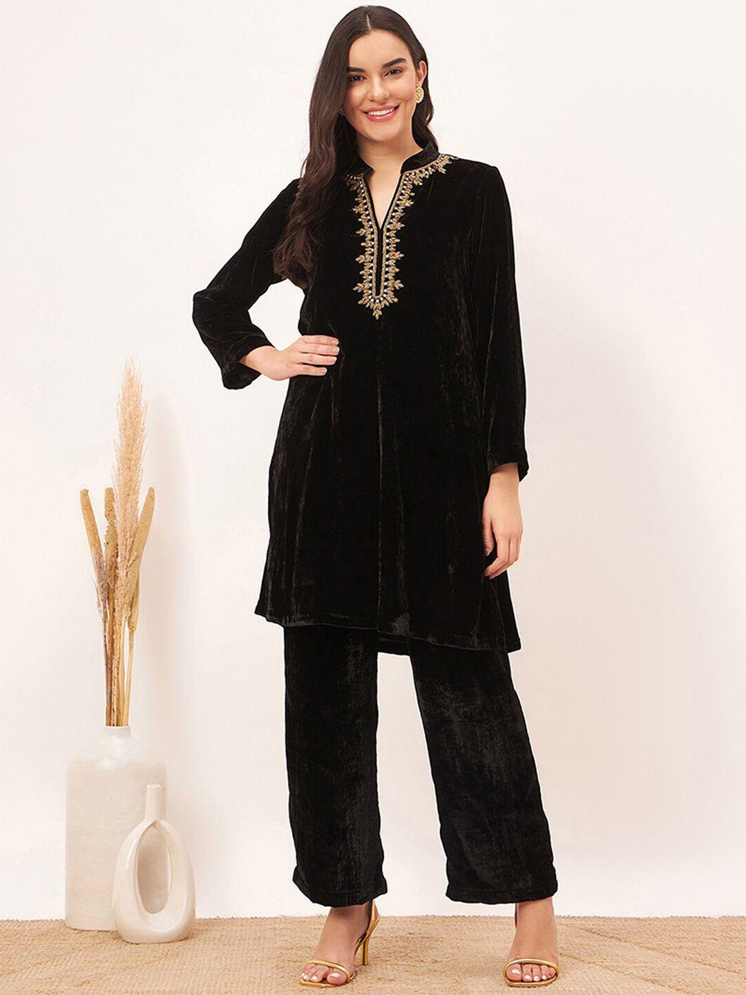 first resort by ramola bachchan embroidered straight kurta with trouser set