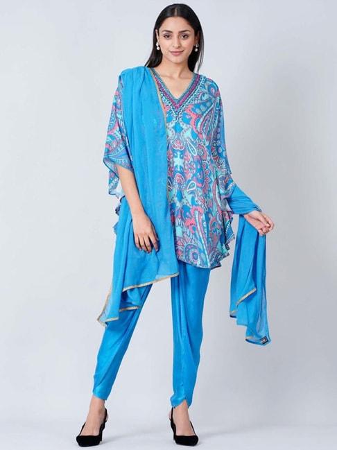 first resort by ramola bachchan hot pink and blue paisley tunic with tulip pants and dupatta set