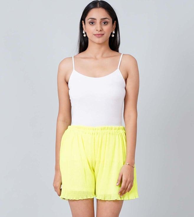 first resort by ramola bachchan neon green pleated shorts