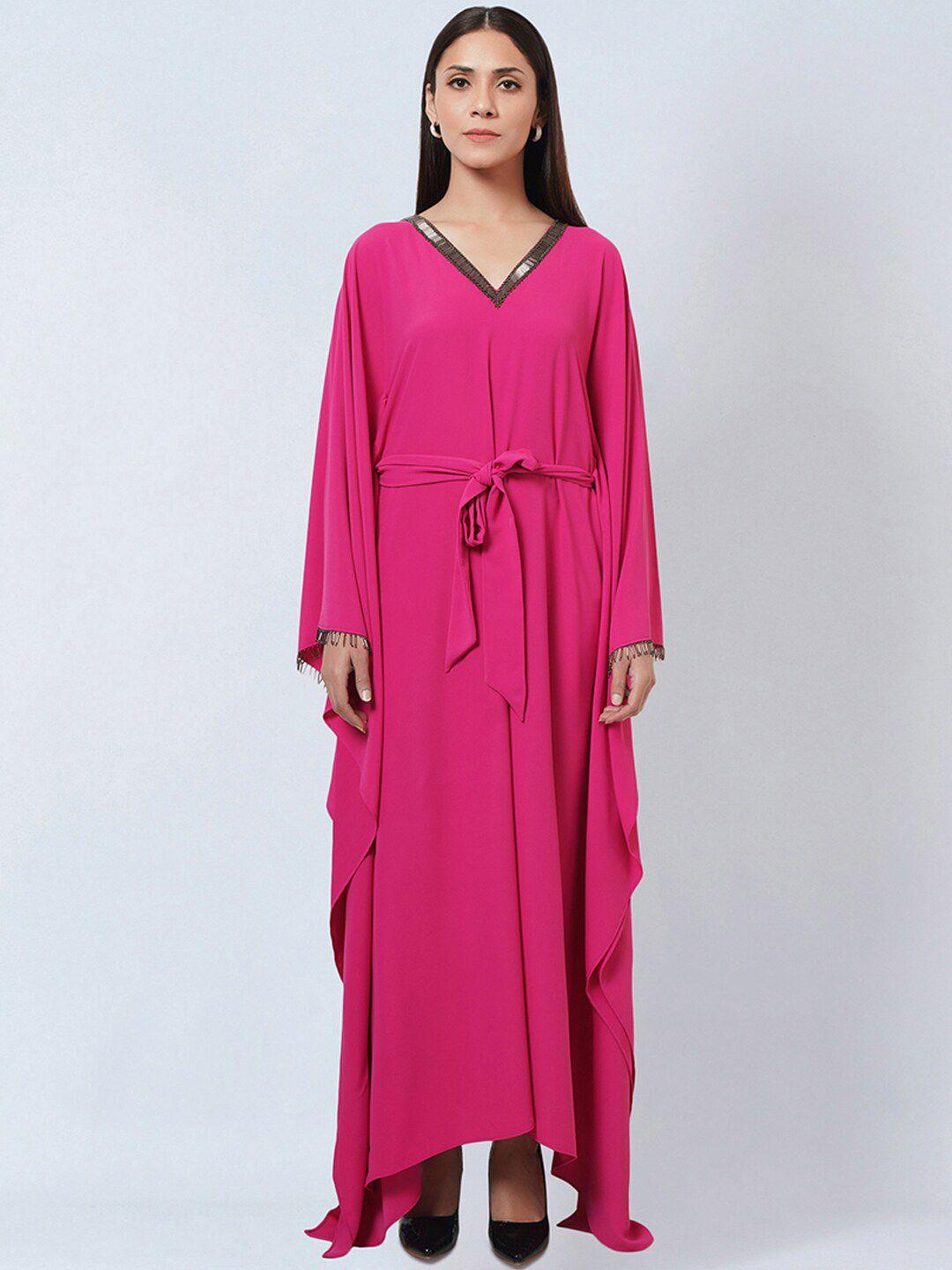 first resort by ramola bachchan pink crepe blouson dress