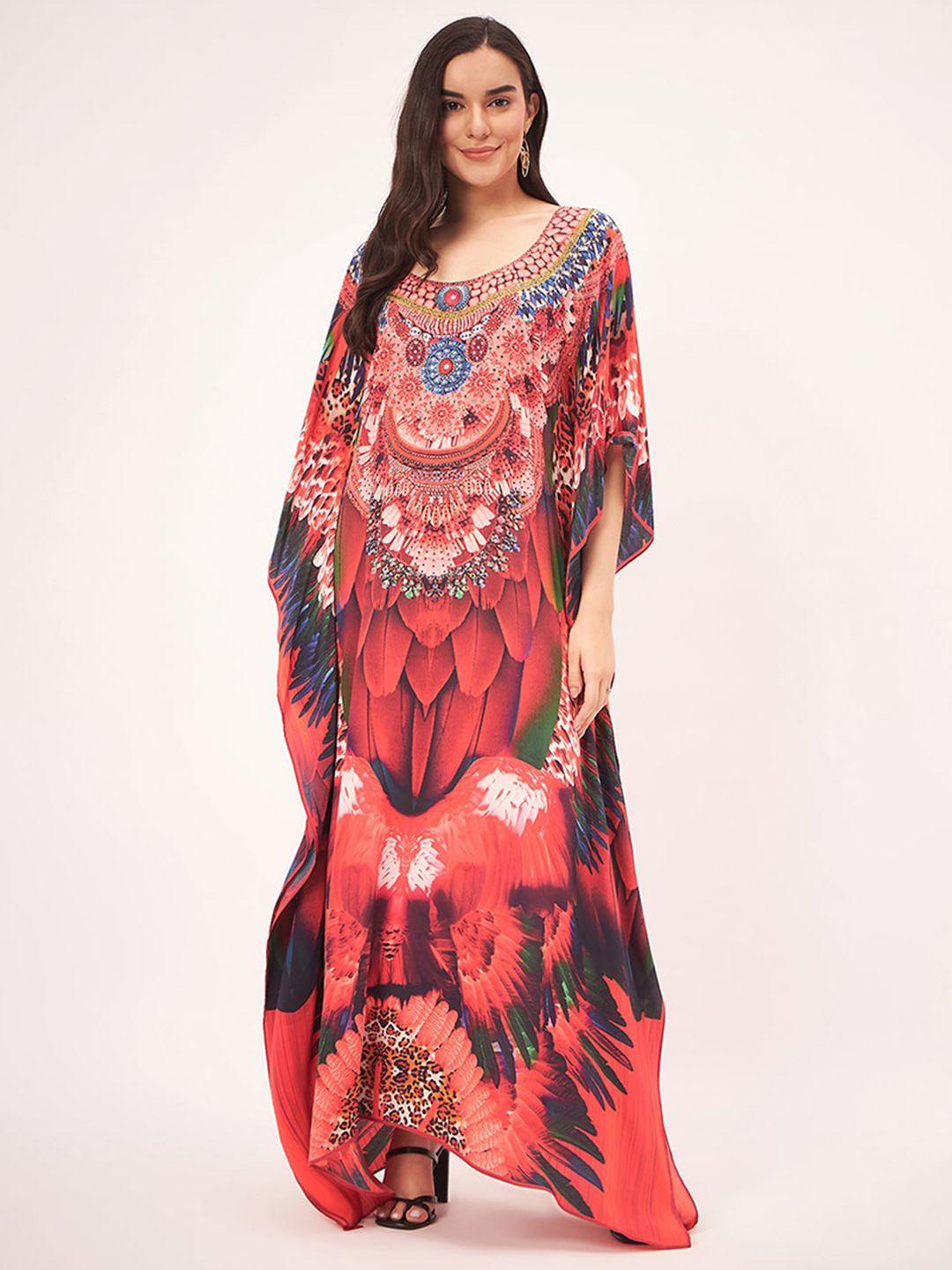 first resort by ramola bachchan print kimono sleeve crepe kaftan maxi dress