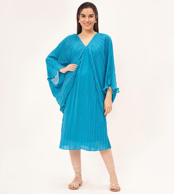 first resort by ramola bachchan turquoise pleated kaftan dress