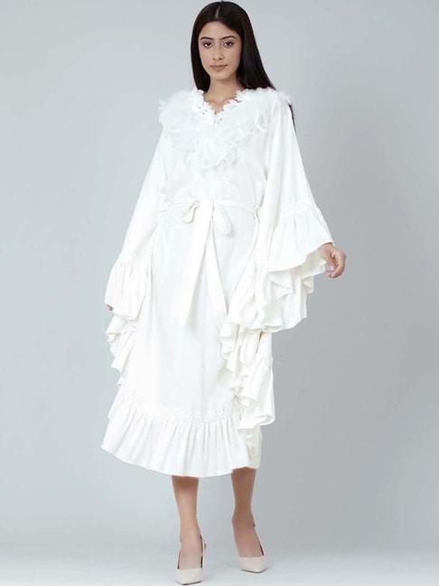 first resort by ramola bachchan white ruffle long dress
