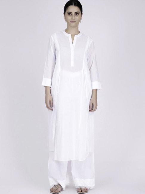 first resort by ramola bachchan white straight embroidered kurta and wide leg pants set