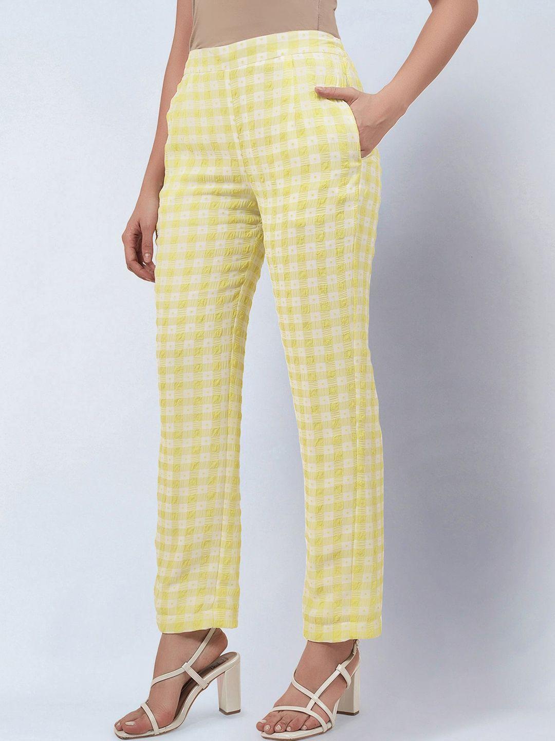 first resort by ramola bachchan women checked smart mid-rise trousers