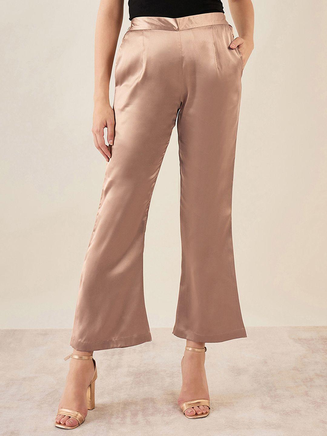 first resort by ramola bachchan women flared mid-rise satin cropped trouser
