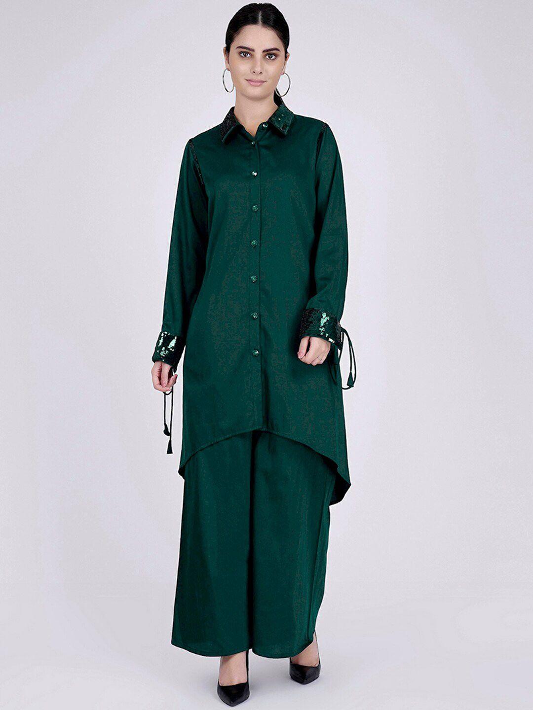 first resort by ramola bachchan women green embellished sequinned kurta