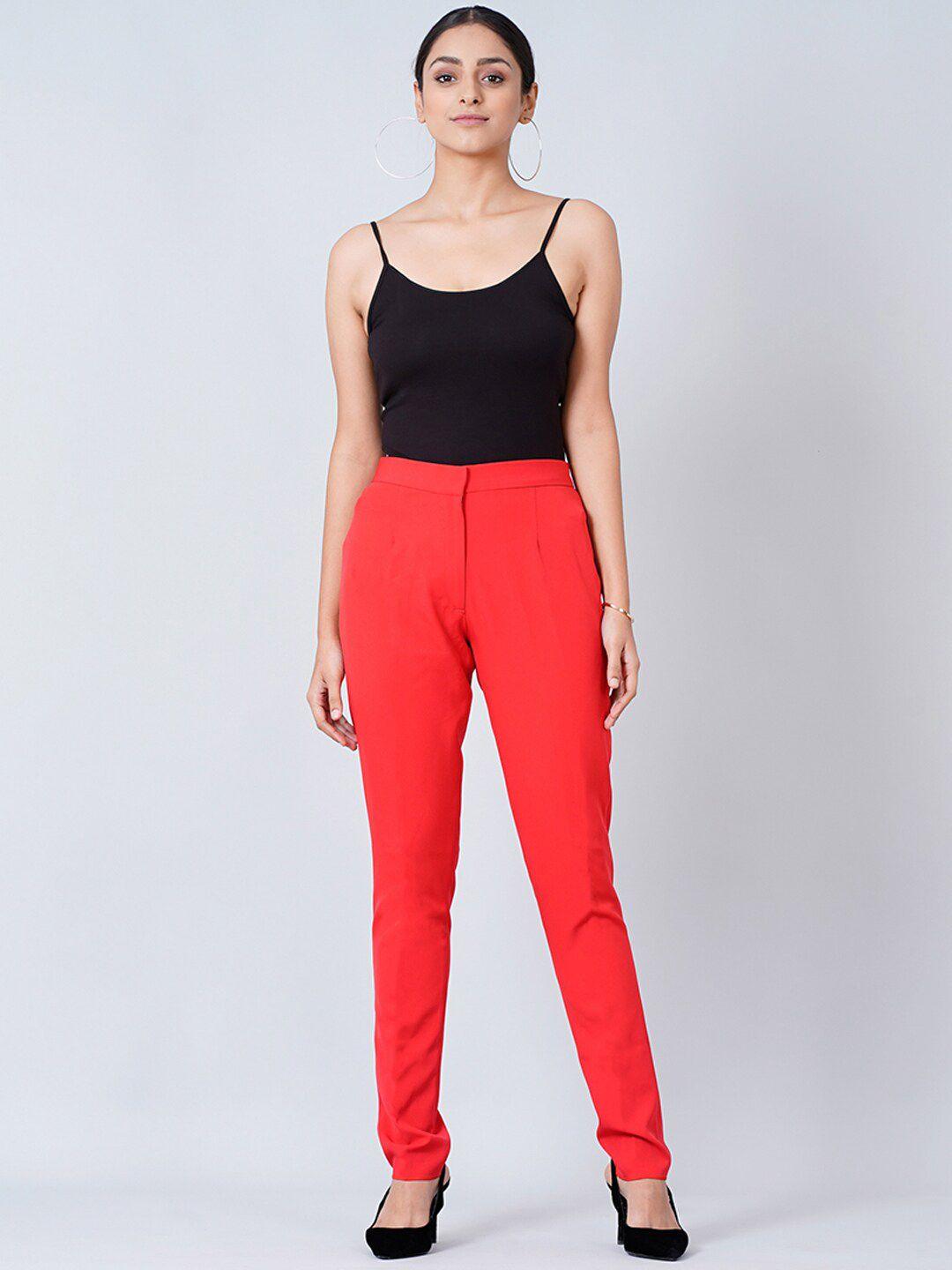 first resort by ramola bachchan women mid-rise smart slim fit trousers