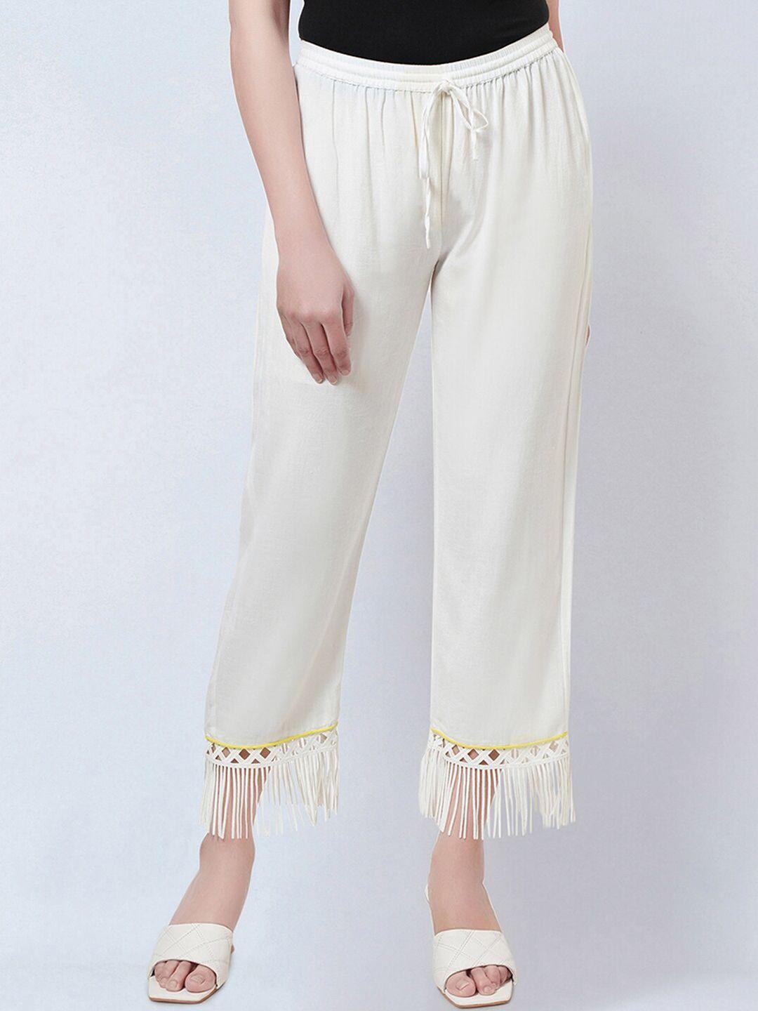 first resort by ramola bachchan women mid-rise tailored cropped parallel trousers