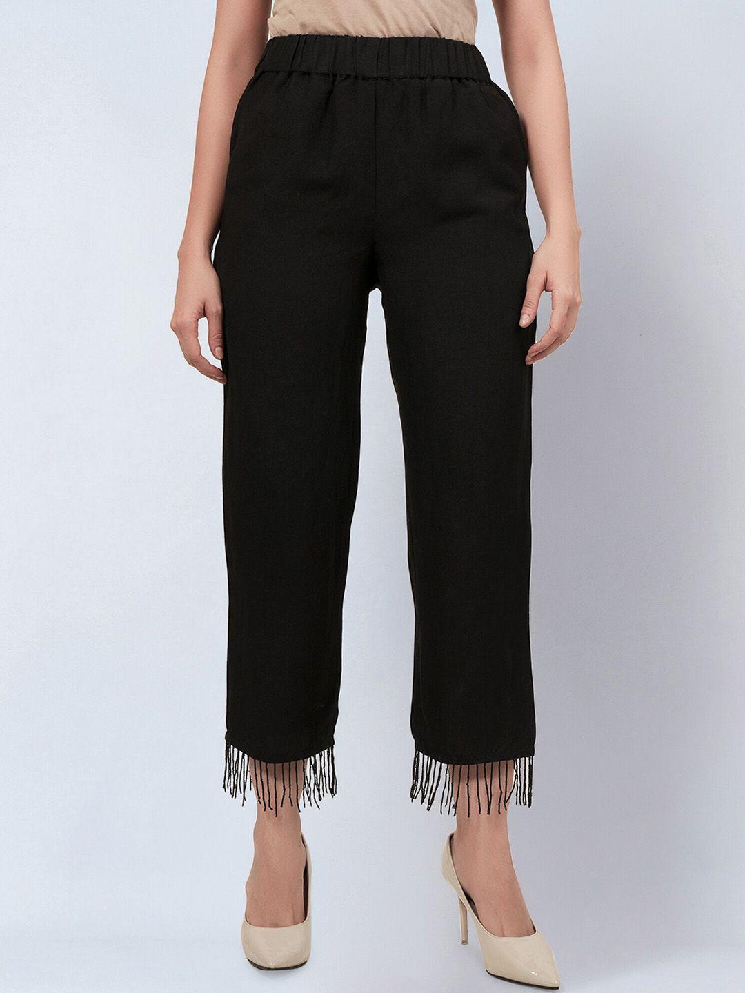 first resort by ramola bachchan women smart mid-rise linen trousers