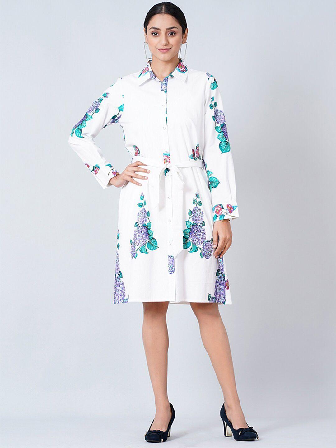 first resort by ramola bachchan women white floral printed shirt cotton dress