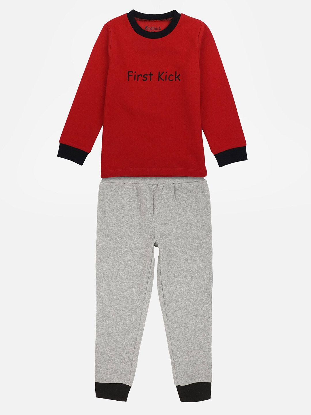 first kick boys red & grey printed t-shirt with pyjamas