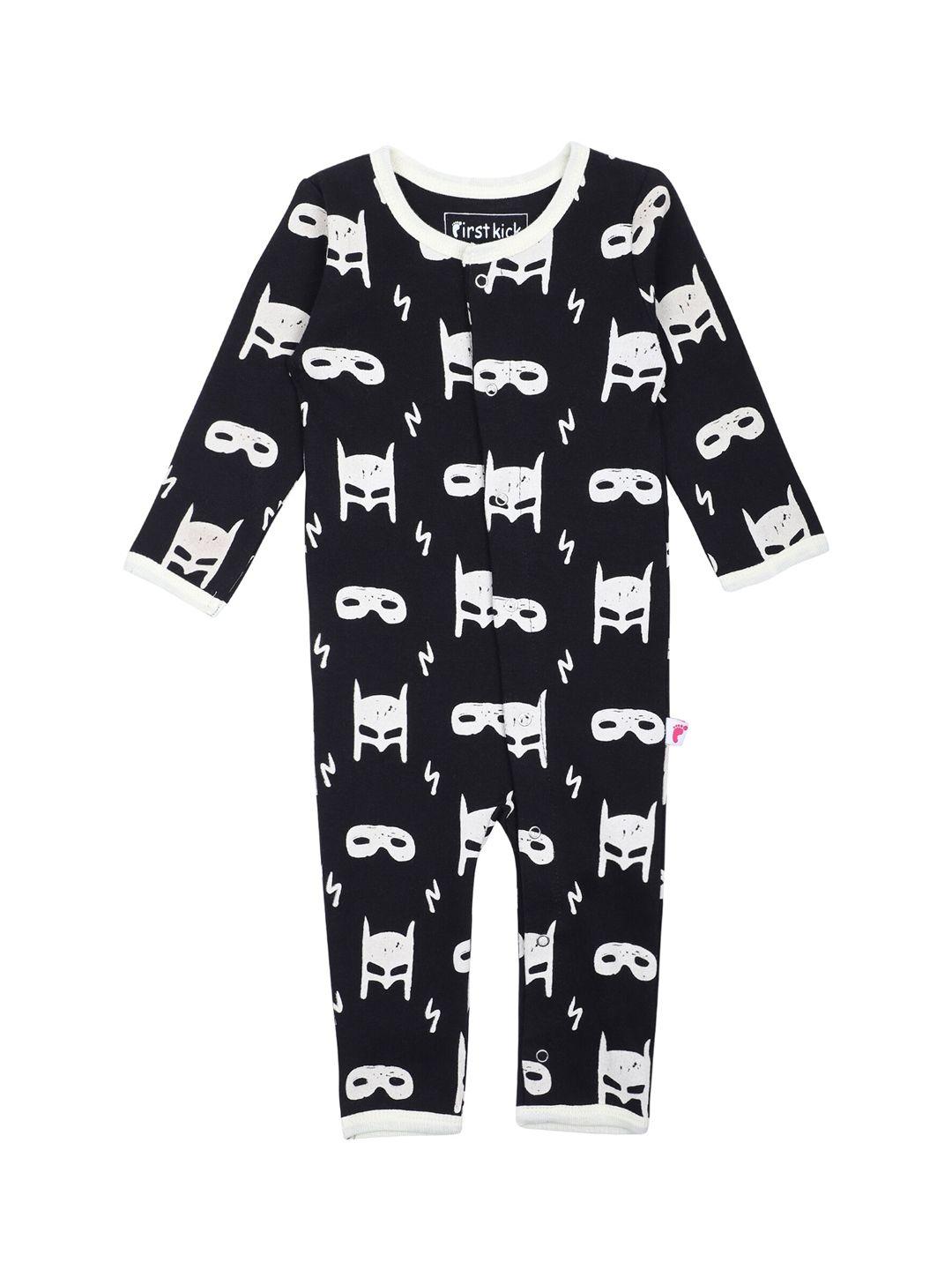 first kick infant kids black & white printed organic cotton rompers