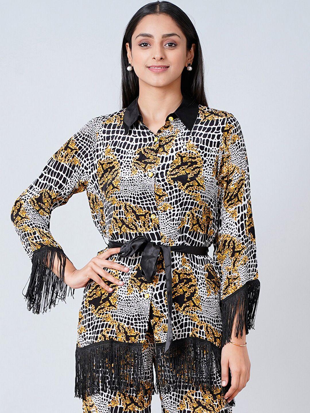 first resort by ramola bachchan abstract animal printed spread collar modern casual shirt