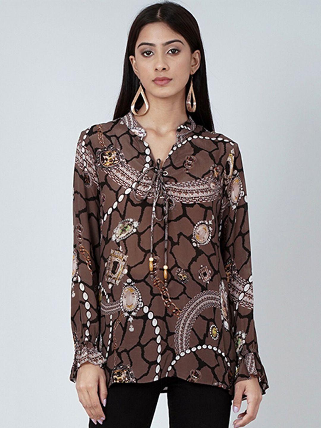 first resort by ramola bachchan abstract print mandarin collar top