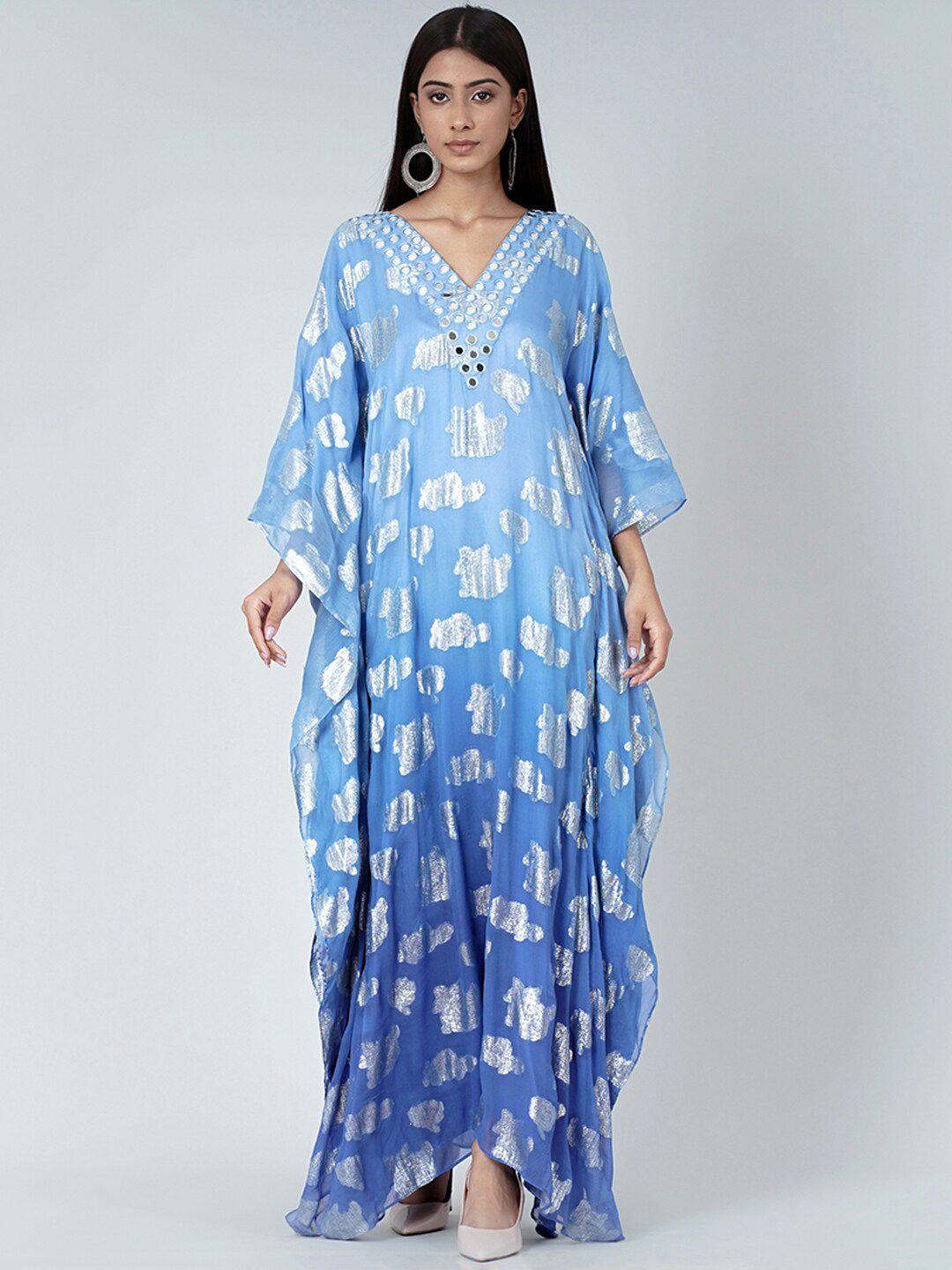 first resort by ramola bachchan abstract printed kimono sleeve georgette kaftan maxi dress