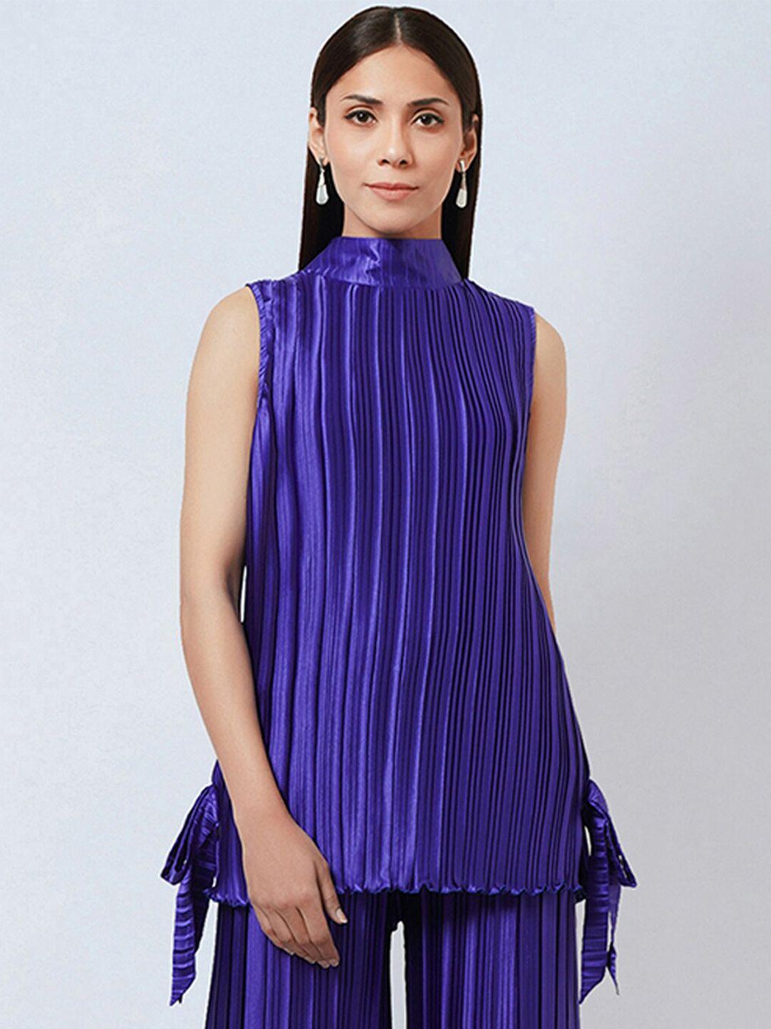 first resort by ramola bachchan accordion pleated high neck sleeveless satin top