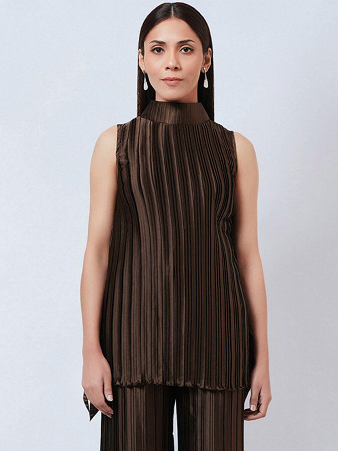 first resort by ramola bachchan accordion pleated high neck sleeveless satin top