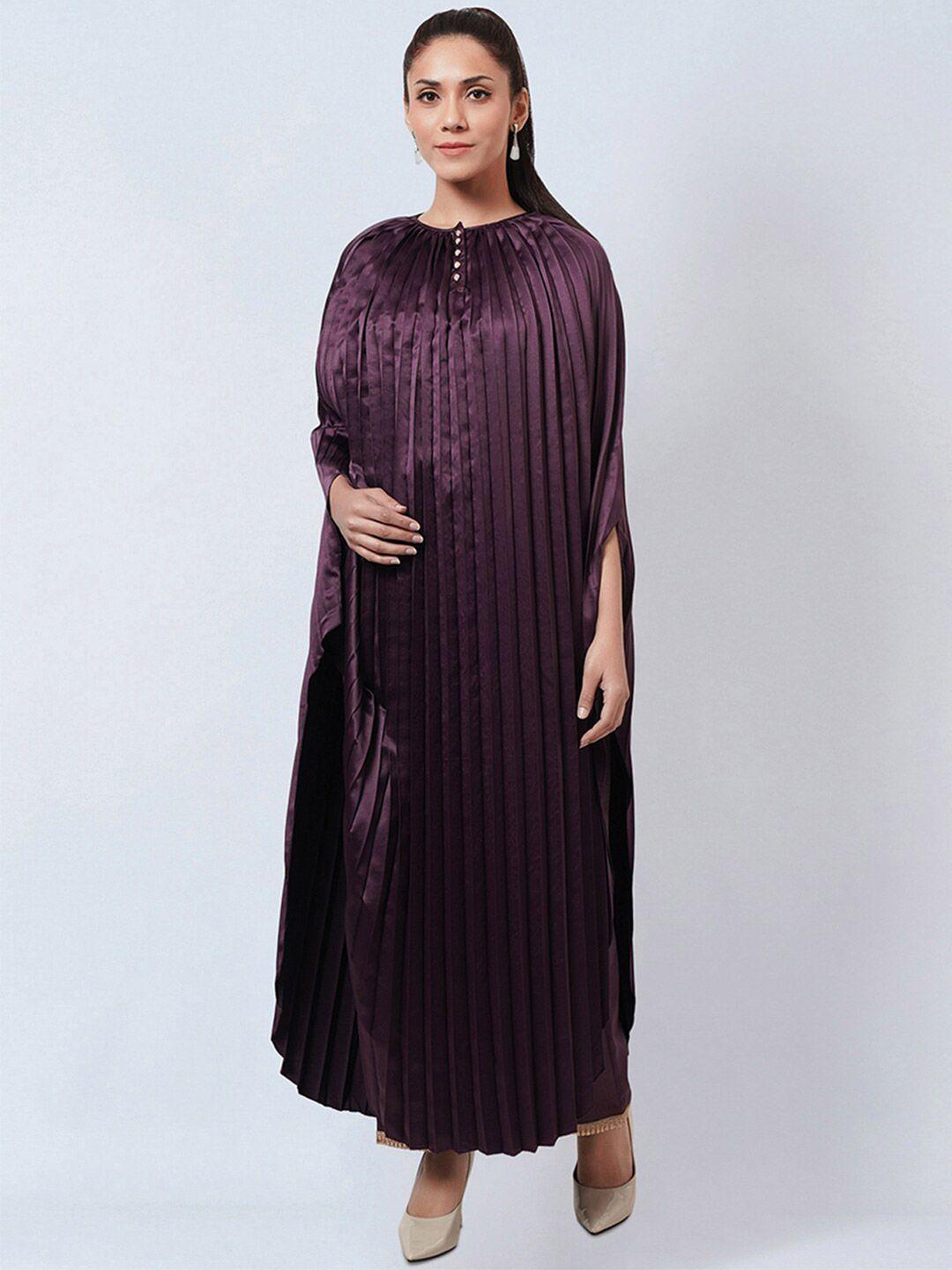 first resort by ramola bachchan accordion pleated round neck satin kaftan maxi dress