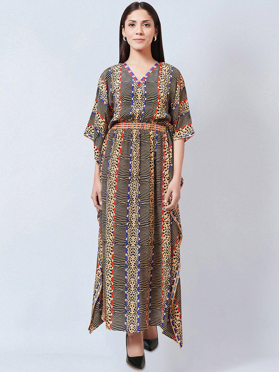 first resort by ramola bachchan animal printed cape sleeve crepe maxi kaftan dress