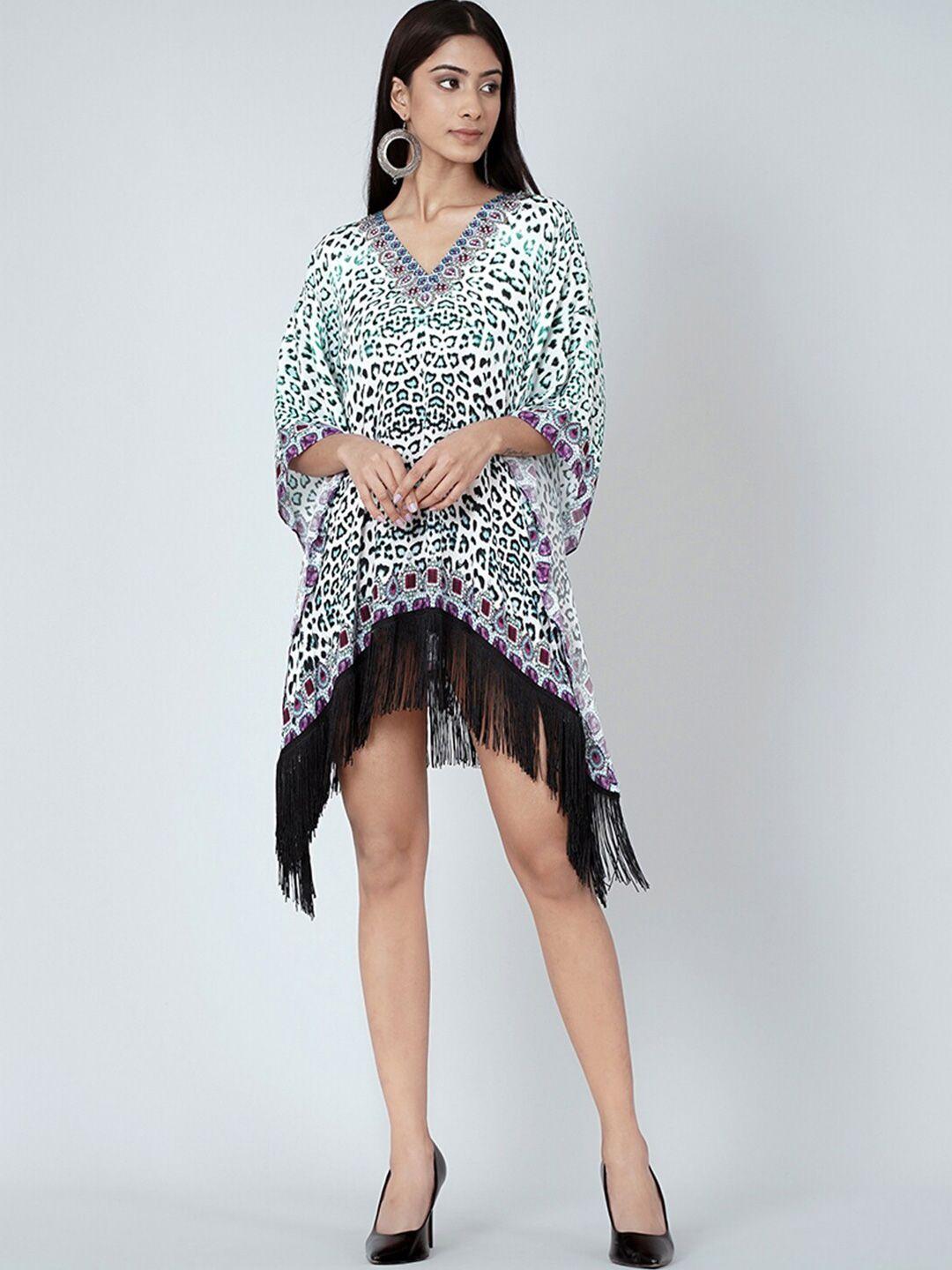 first resort by ramola bachchan animal printed crepe mini kaftan dress