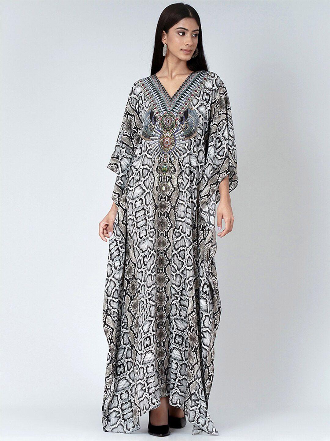 first resort by ramola bachchan animal printed flared sleeve crepe maxi kaftan dress