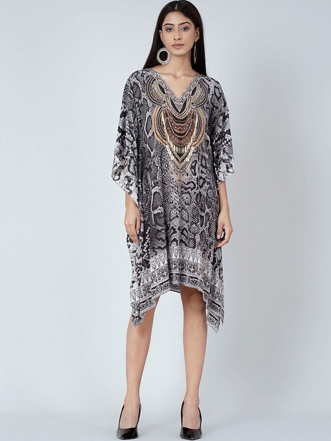 first resort by ramola bachchan animal printed kimono sleeve crepe kaftan dress