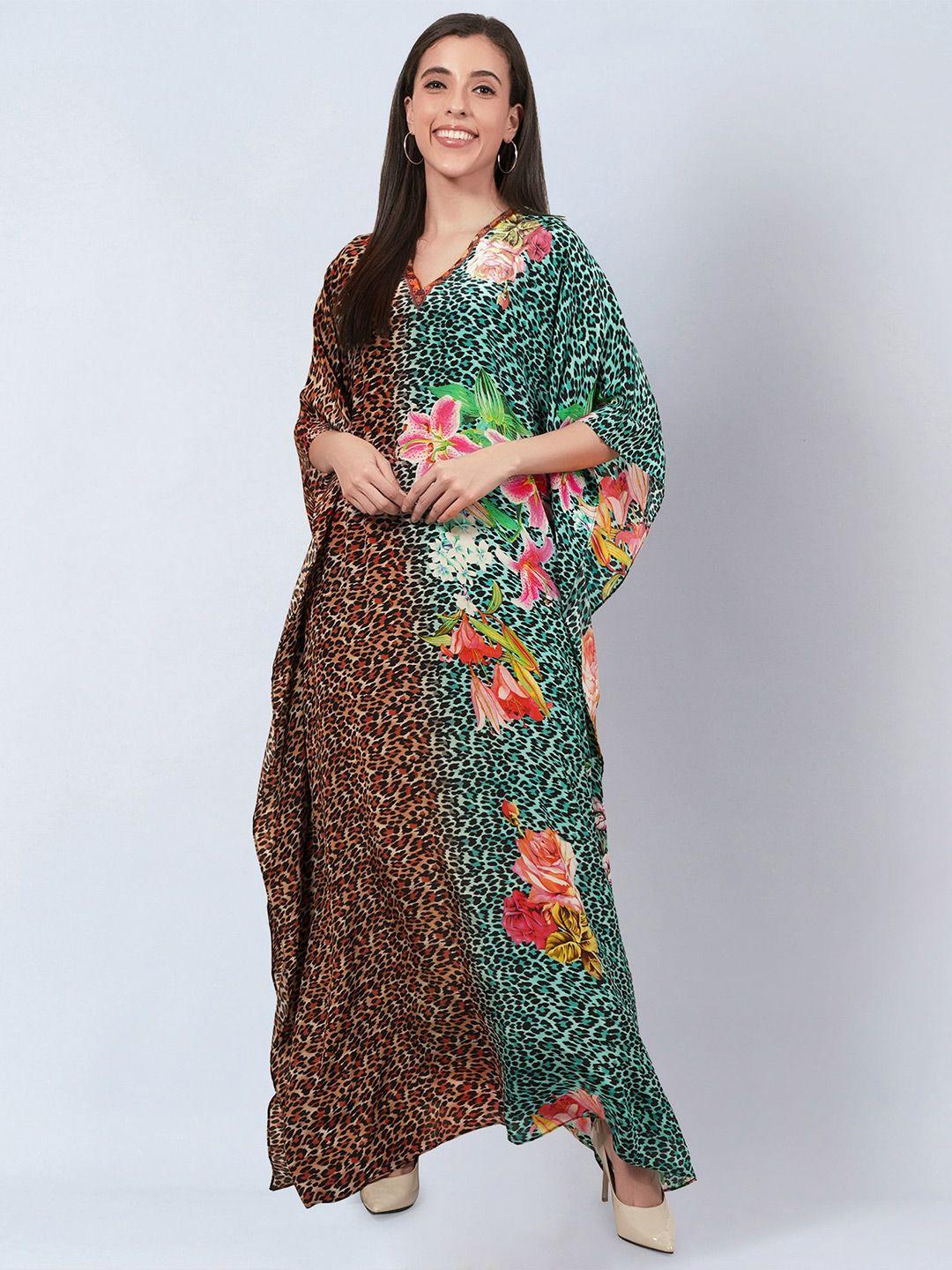 first resort by ramola bachchan animal printed v-neck modal kaftan maxi dress