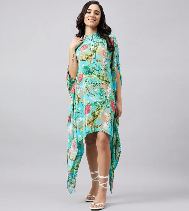 first resort by ramola bachchan baby blue & green jungle print tunic