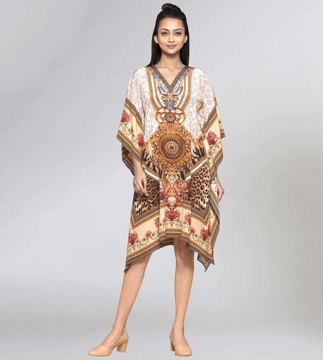 first resort by ramola bachchan beige & brown silk kaftan tunic