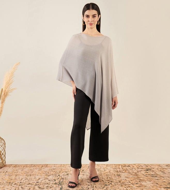 first resort by ramola bachchan beige ombre asymmetrical embellished cashmere poncho