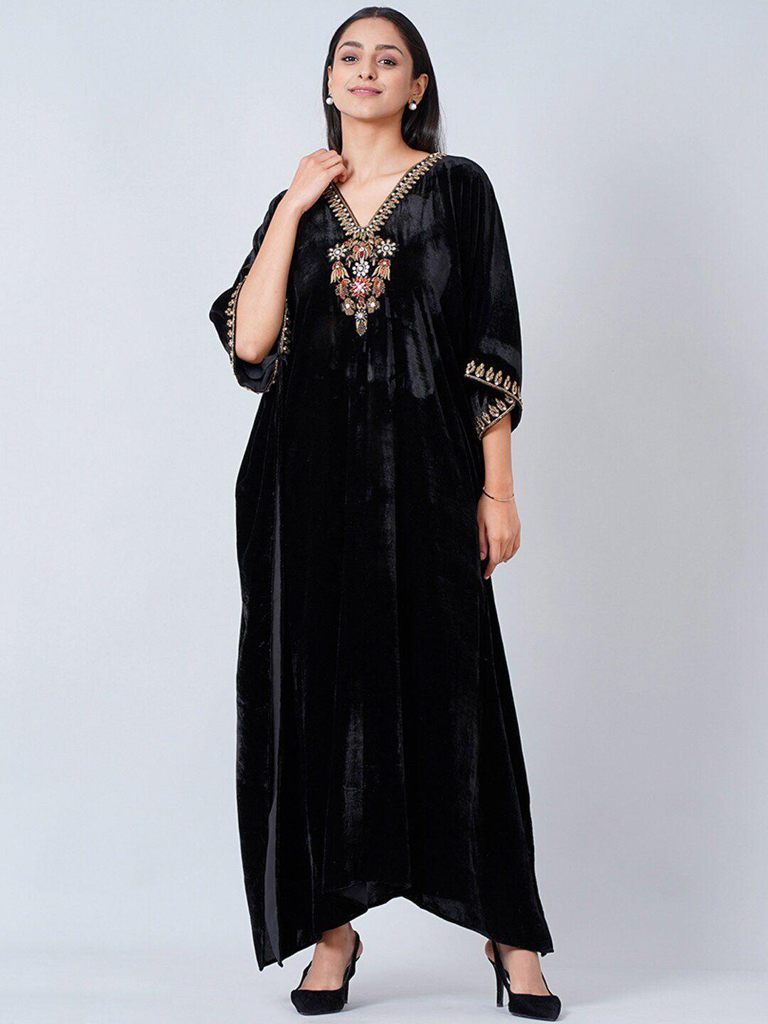 first resort by ramola bachchan black cape sleeve velvet maxi dress