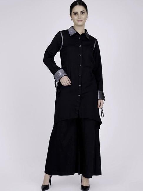 first resort by ramola bachchan black sequined shirt dress and wide leg pants