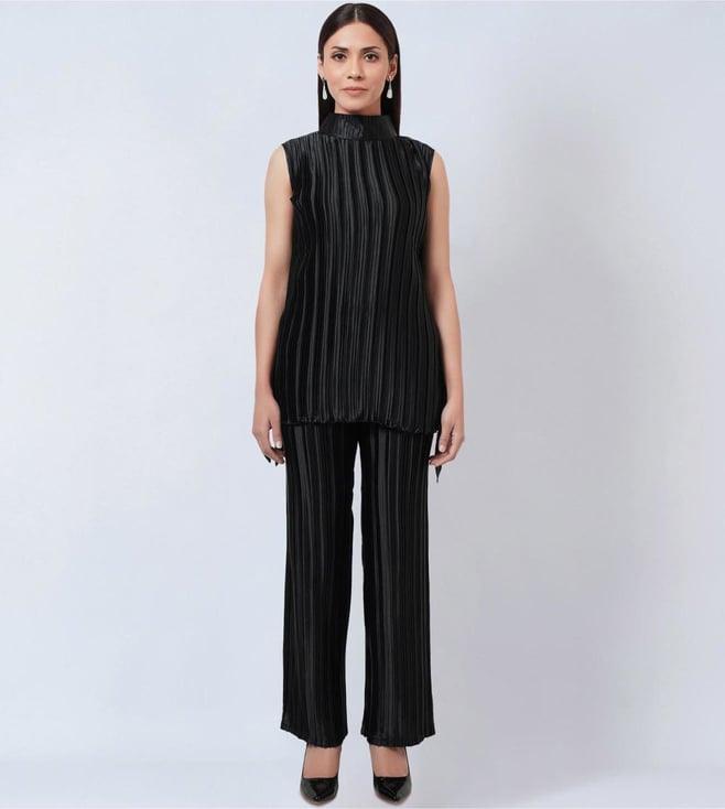 first resort by ramola bachchan black sleeveless turtle neck box pleated top