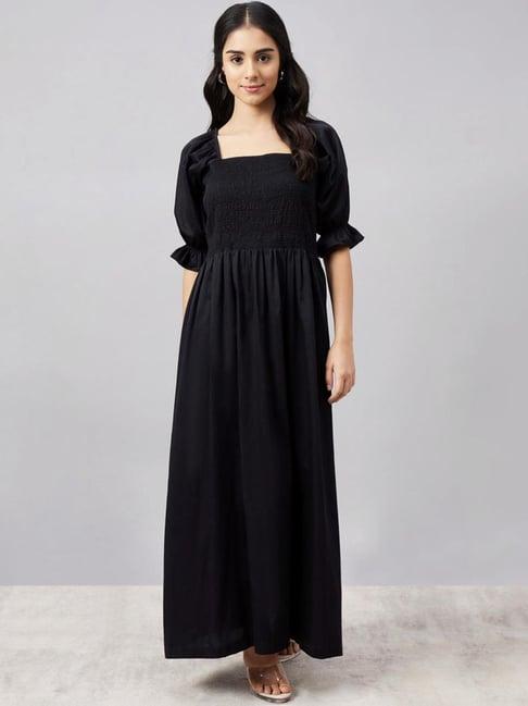 first resort by ramola bachchan black smocked maxi dress